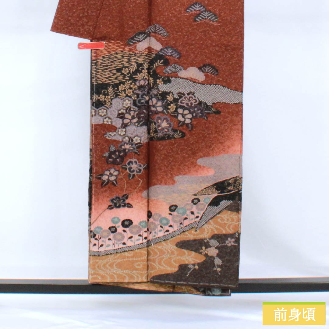 Hōmongi (silk, S rank, lined, length 153cm,裄丈63cm) - Kishizumiiro, Shuan-iro, Kyo-Yuzen, Shibori, Gin-Tōshi, classic pattern, multi-color. Product number: 1112007702228
