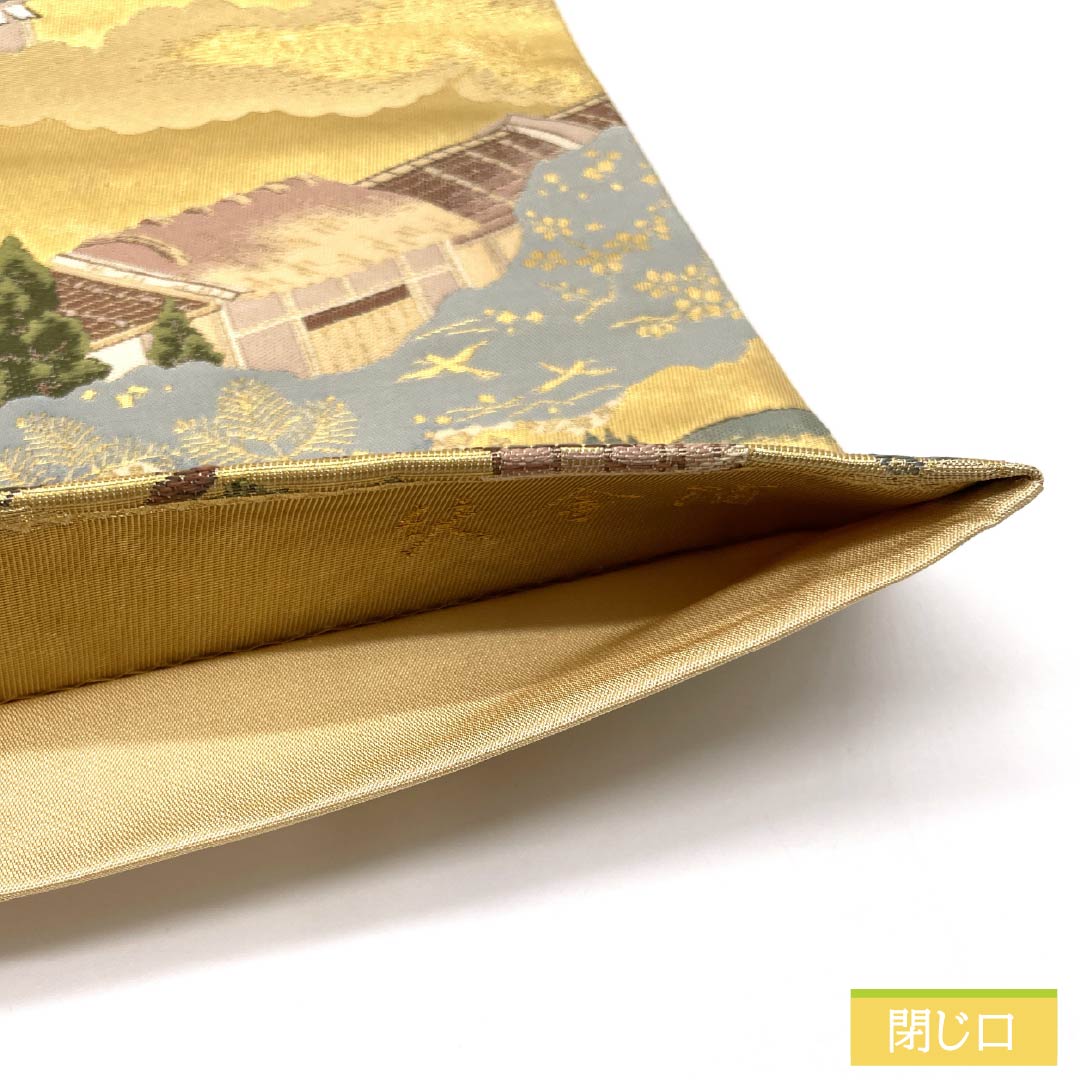 袋帯 正絹 純金箔 留袖用 京の祭絵図 時代人物 雲取り 帯丈438cm Sランク 全通 フォーマル 金系 1123014542321
