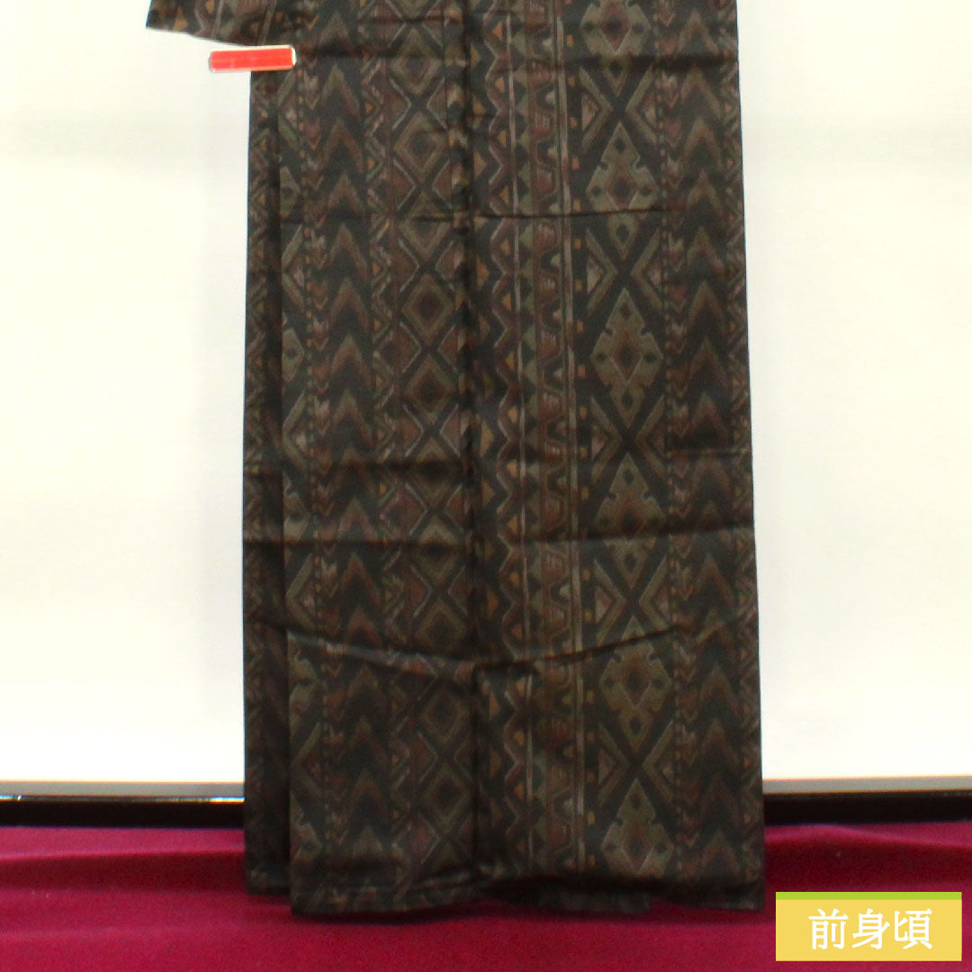 Tsumugi silk Length 164.5cm Sleeve length 66.5cm Geometric pattern Super Finger Guard S rank Awase Black 1116003192410