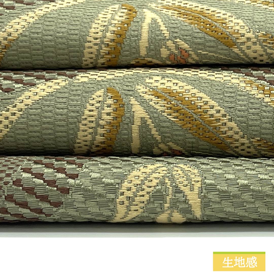 名古屋帯 正絹 Sランク 青柳鼠色（あおやぎねずいろ） 草花模様 博多織 帯丈358cm 六通 カジュアル 緑系 1124009512319 名古屋仕立て