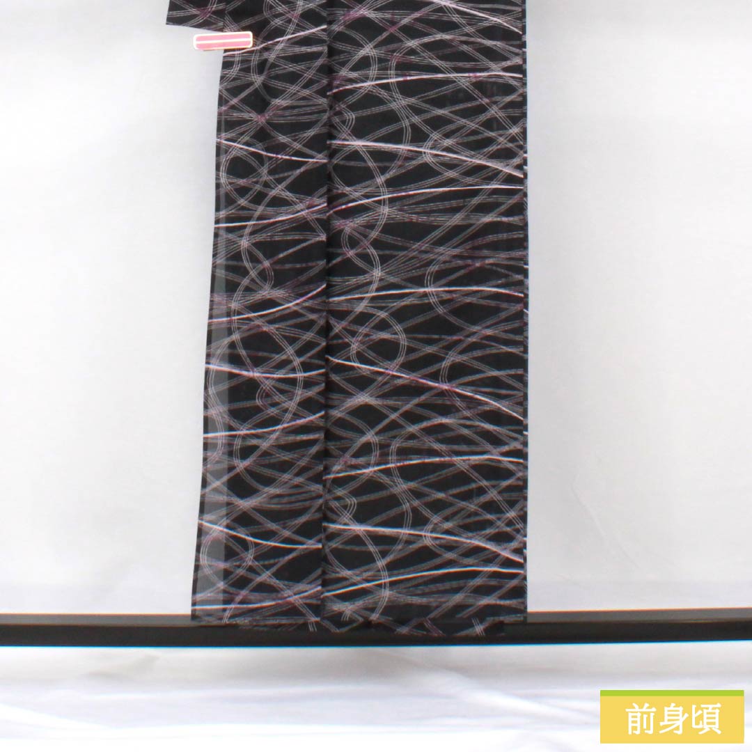 夏物 ポリエステル 小紋 身丈153cm 裄丈64cm 相済茶色（あいすみちゃいろ） 抽象模様 絽 Aランク 黒系 1132002293210