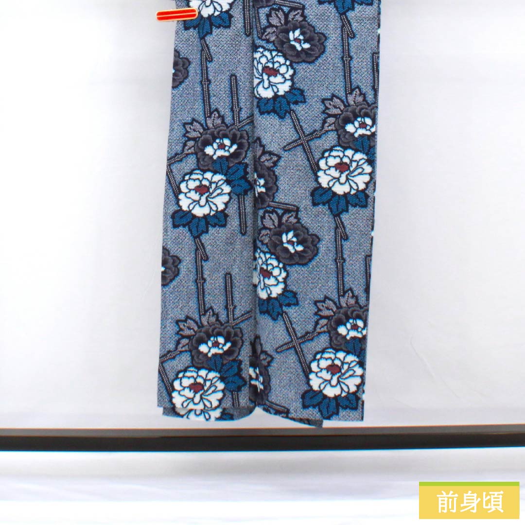 Yukata Cotton Length 149.5cm Sleeve length 62cm S rank Single layer Navy Deep navy Ripple Peony 1118005302118