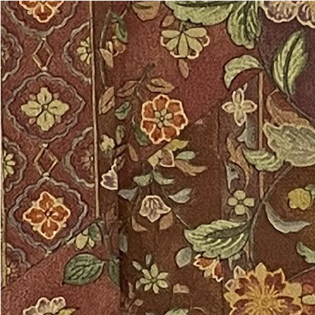 小紋 身丈160cm 裄丈64cm 袷  洗える着物 更紗柄 ポリ Aランク 茶系 1115000223314