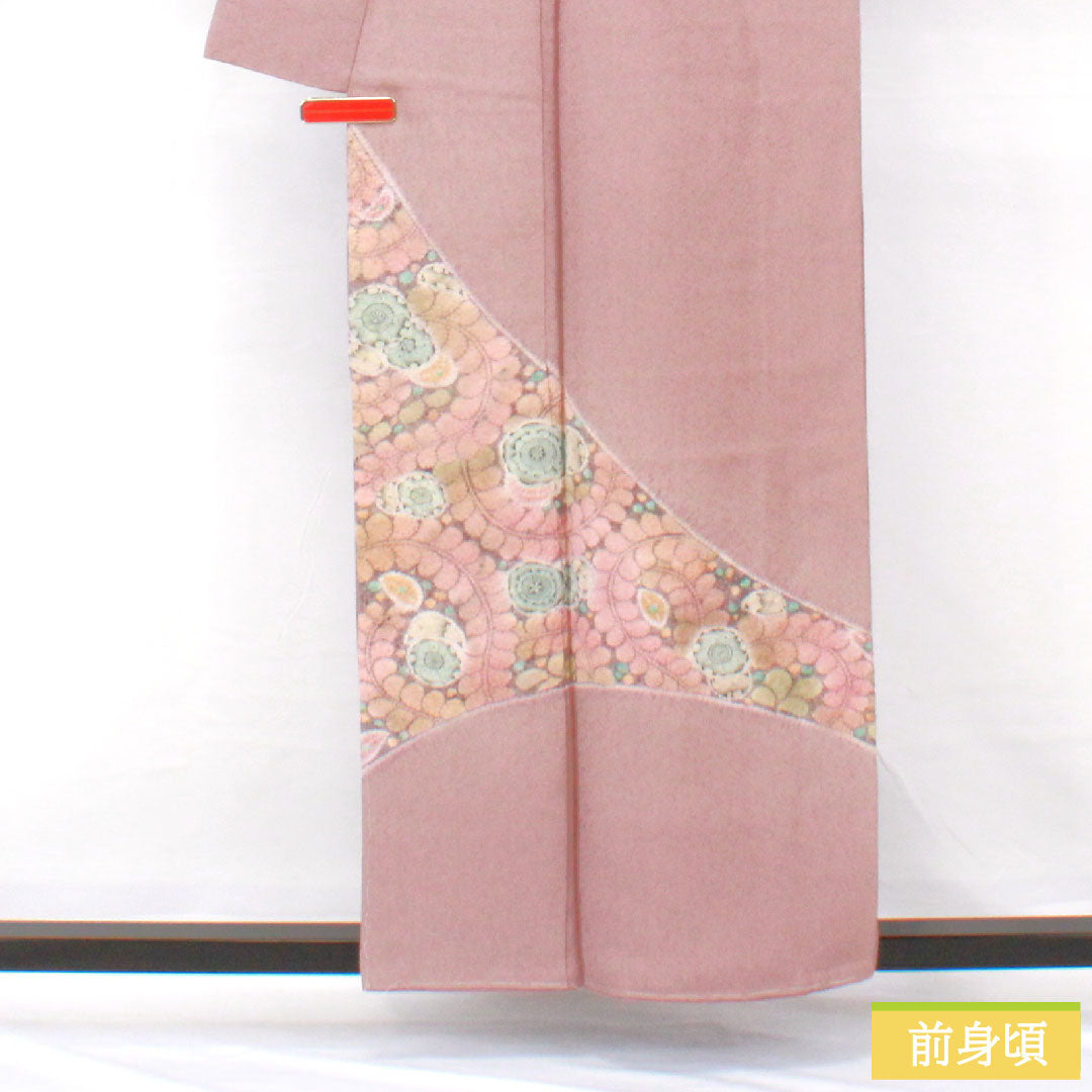 訪問着 正絹 袷 身丈157cm 裄丈66.5cm 葡萄色（えびいろ） 辻ヶ花 パールトーン加工 Aランク 紫系 1112005863320