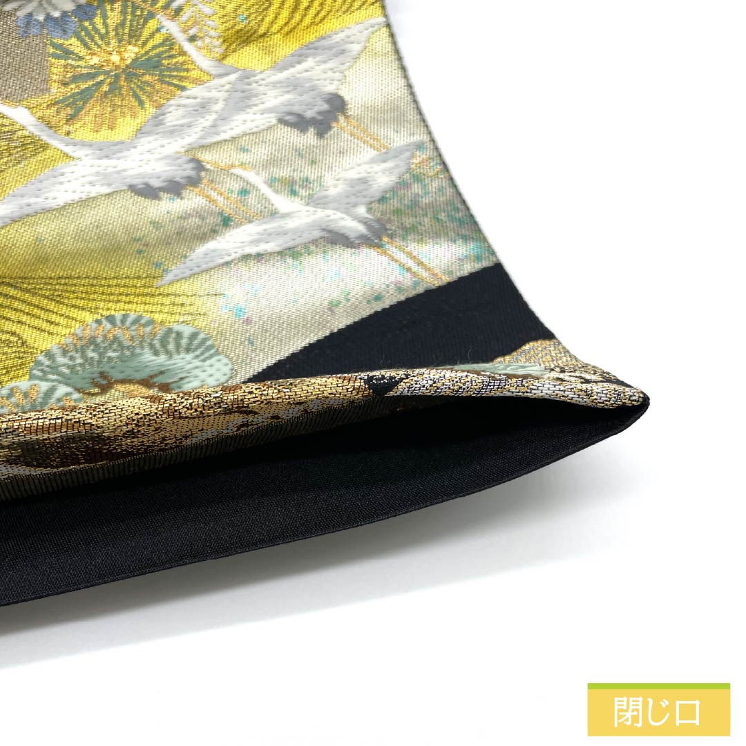 Silk Fukuro Obi for Tomesode, Crane, Fan, Chrysanthemum, Length 436cm, S Rank, Six-way, Formal, Black, 1123013362310