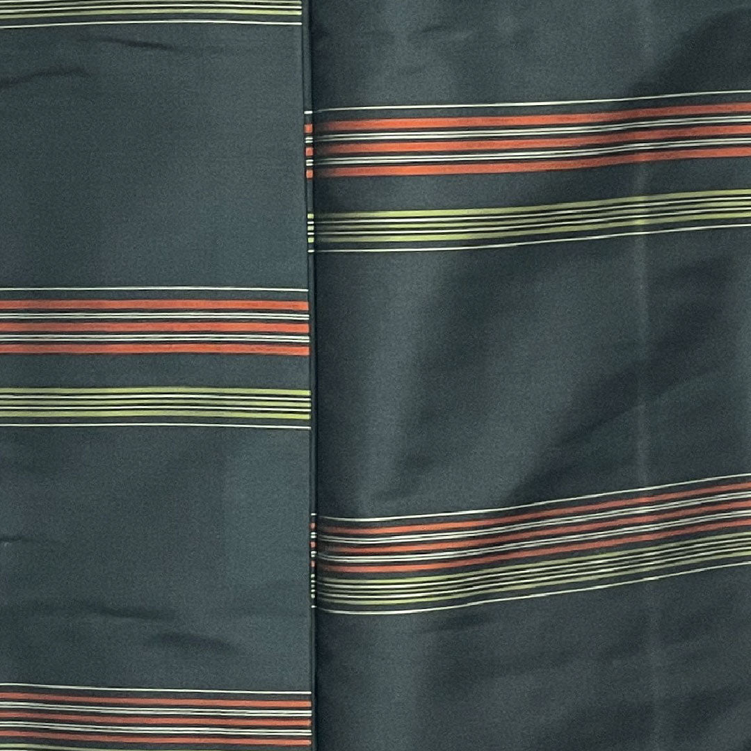 大島紬 身丈149.5cm 裄丈64cm 百入茶色 横縞模様 正絹 Sランク 袷 緑系 1116001662119