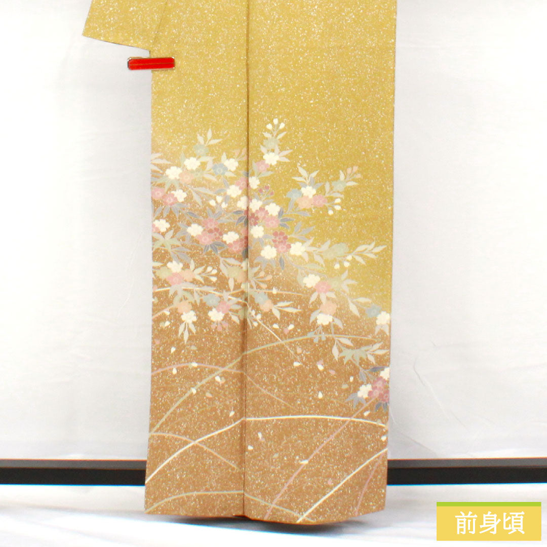 訪問着 正絹 袷 身丈160.5cm 裄丈65.5cm 梨子色（なしいろ） 京友禅 タタキ染 桜 Sランク 黄系 1112005622423