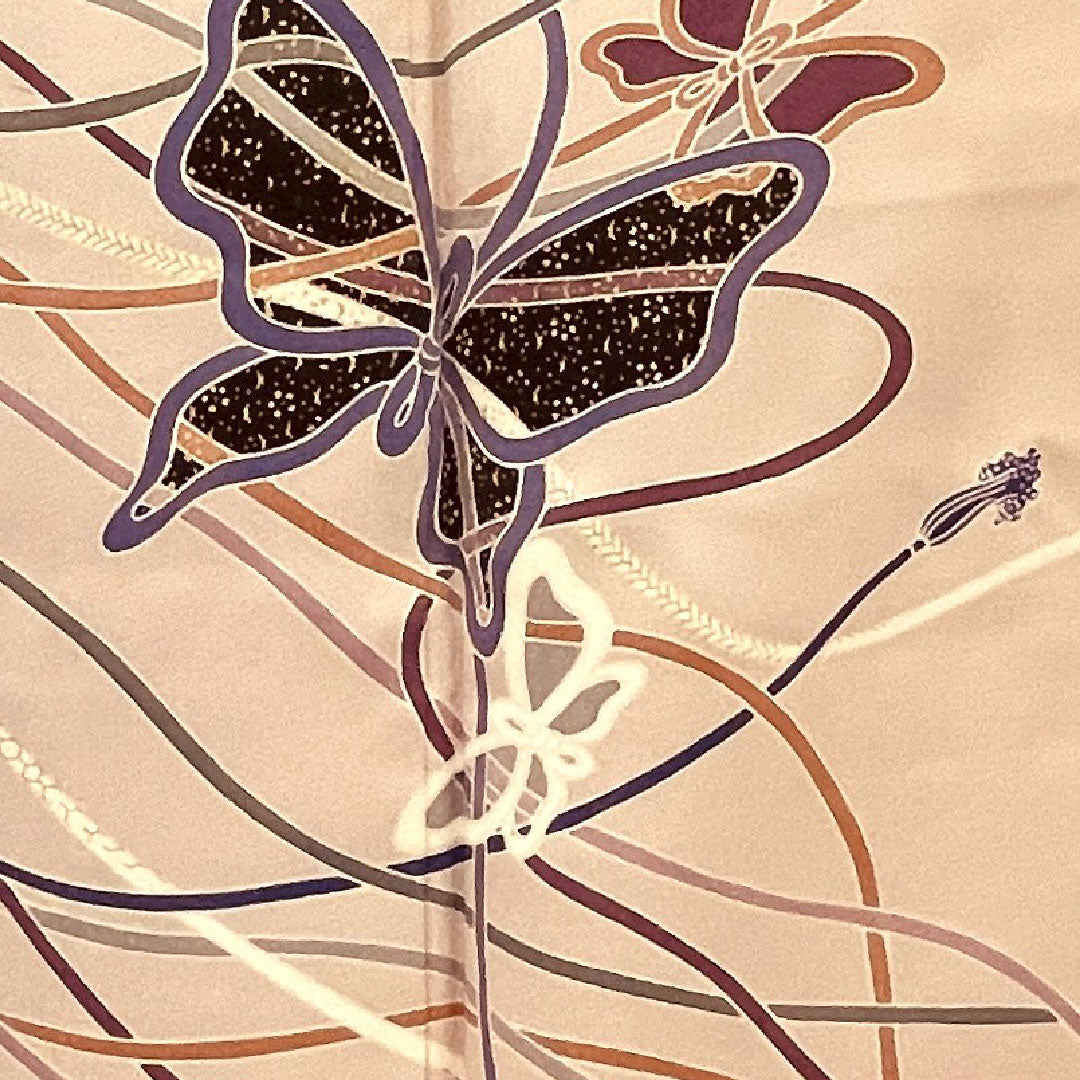 Homongi, lined, length 162.5cm, sleeve length 66cm, butterfly, pure silk, S rank, pink, 1112000252413