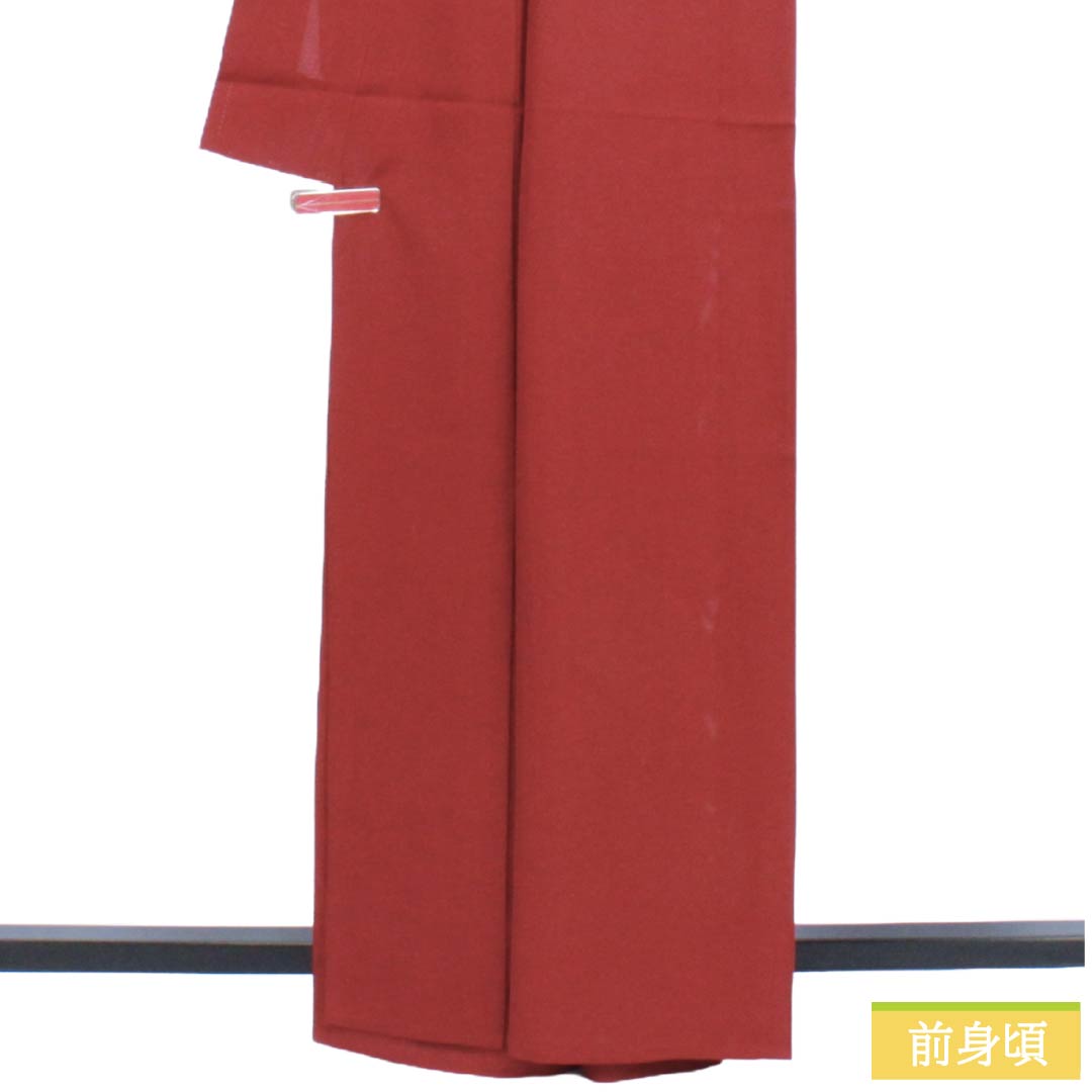 夏物 正絹 色無地 Sランク 身丈162.5cm 裄丈63cm 茜色（あかねいろ） 素無地 一つ紋 下り藤 絽 赤系 1132004882412