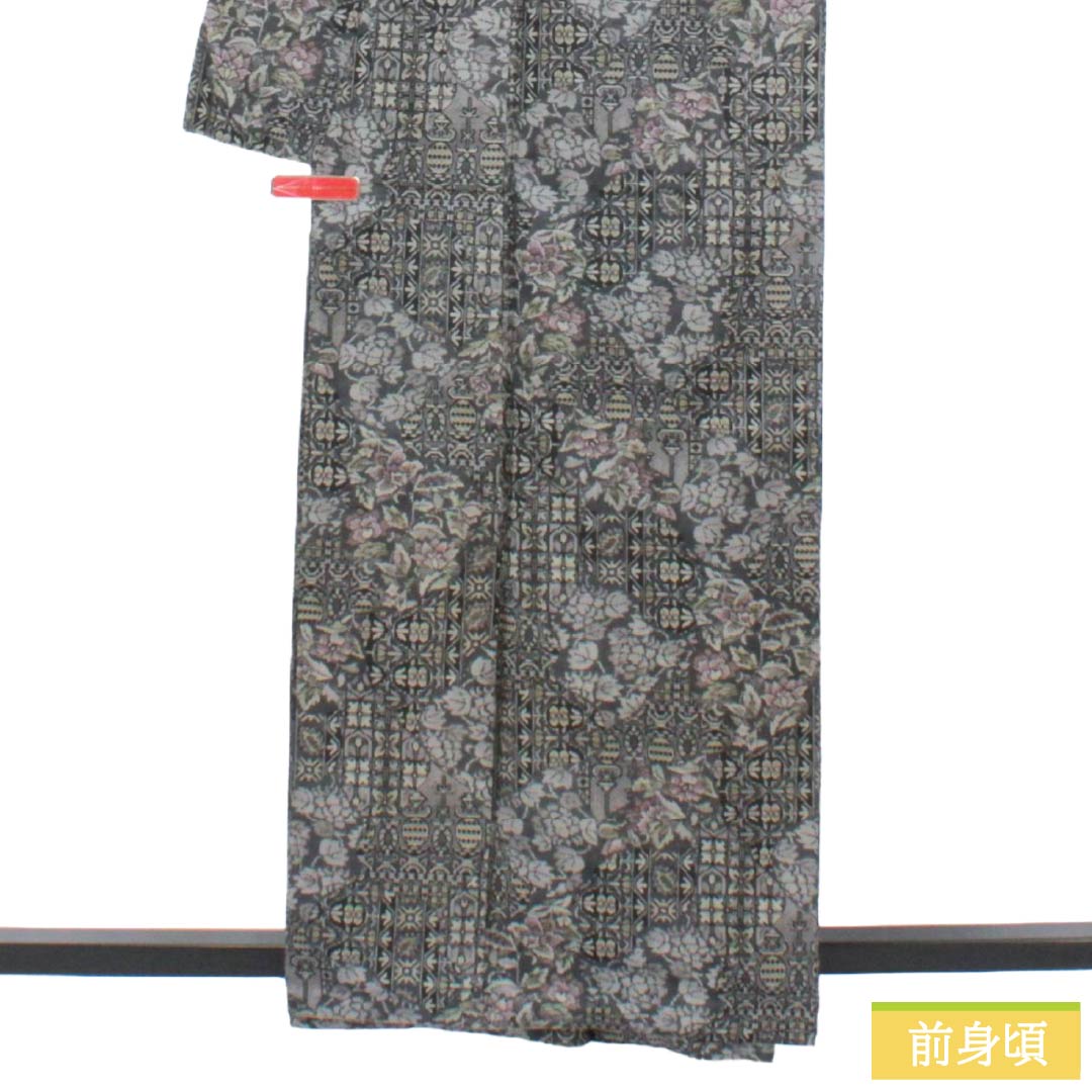 リサイクル着物】紬 正絹 Aランク 身丈162cm 裄丈63cm 燻銀色（いぶし
