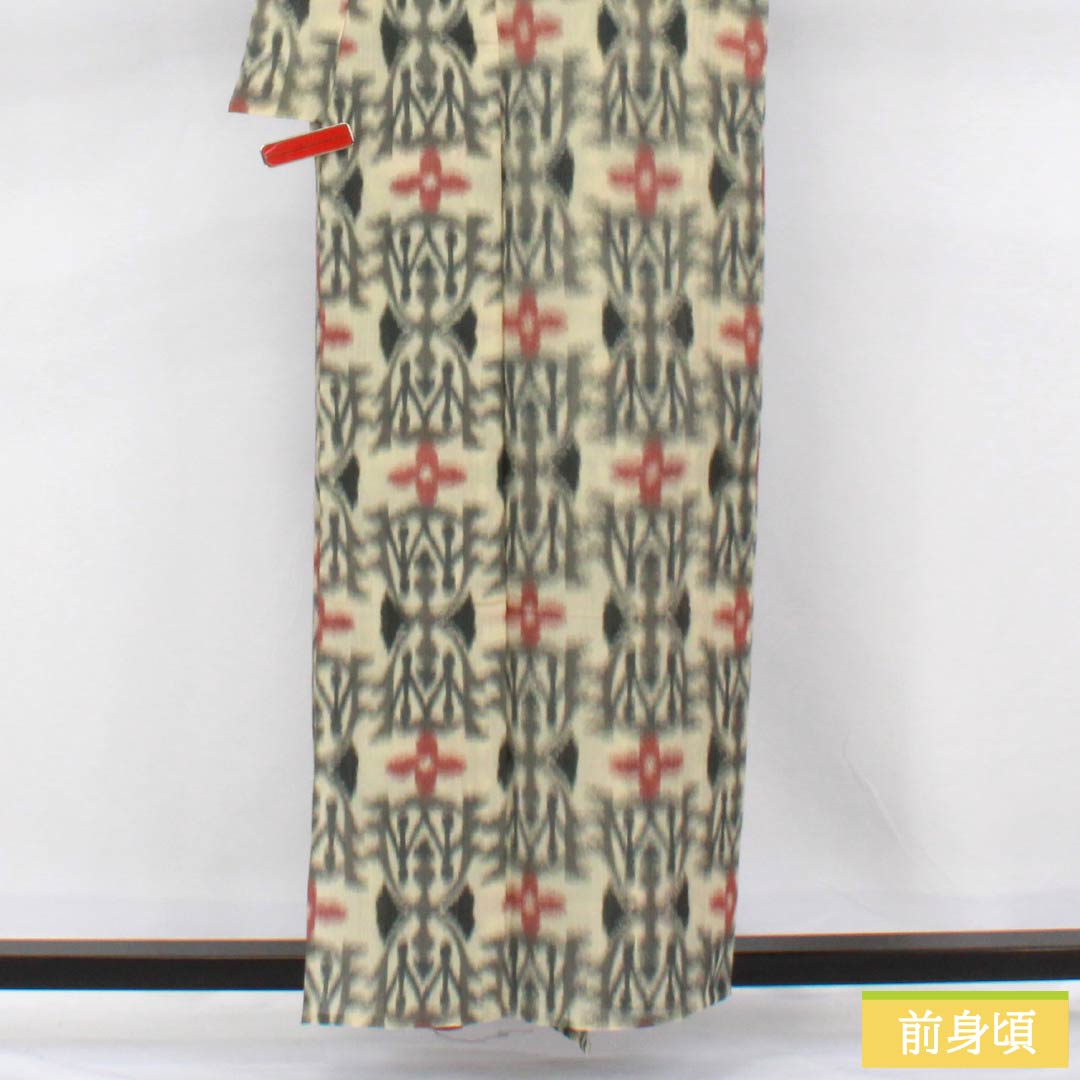 Summer Silk Tsumugi Kimono, Length 159cm, Sleeve Length 63cm, Torinoko Color (Torinoko), Abstract Pattern, Gauze, S Rank, Cream, Item Number 1132002442315