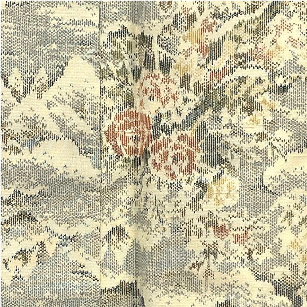 紬 身丈160cm 裄丈63cm あかね大島 風景画 正絹 Aランク 袷 クリーム系 1116000393315