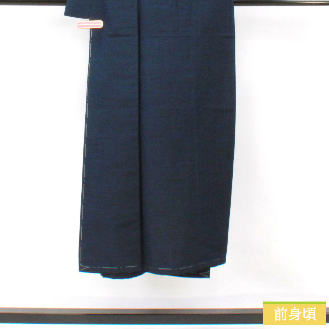 男物 正絹 Aランク 身丈141.5cm 裄丈70cm 濃紺色（のうこんいろ） 紬地 羽織紐付き アンサンブル 袷 紺系 1119001593418