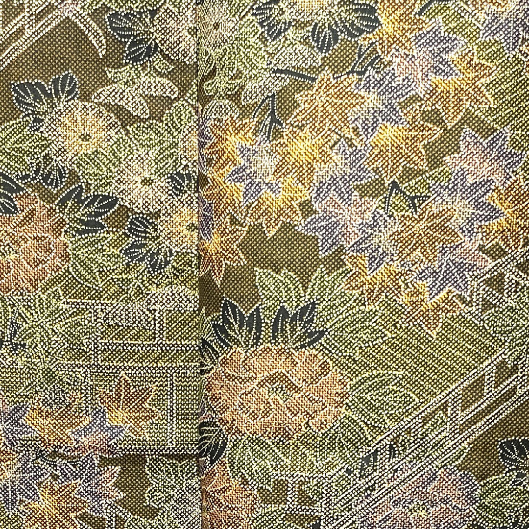 小紋 身丈158.5cm 裄丈64cm 袷  苦色 草花模様  正絹 Aランク 茶系 1115002723314