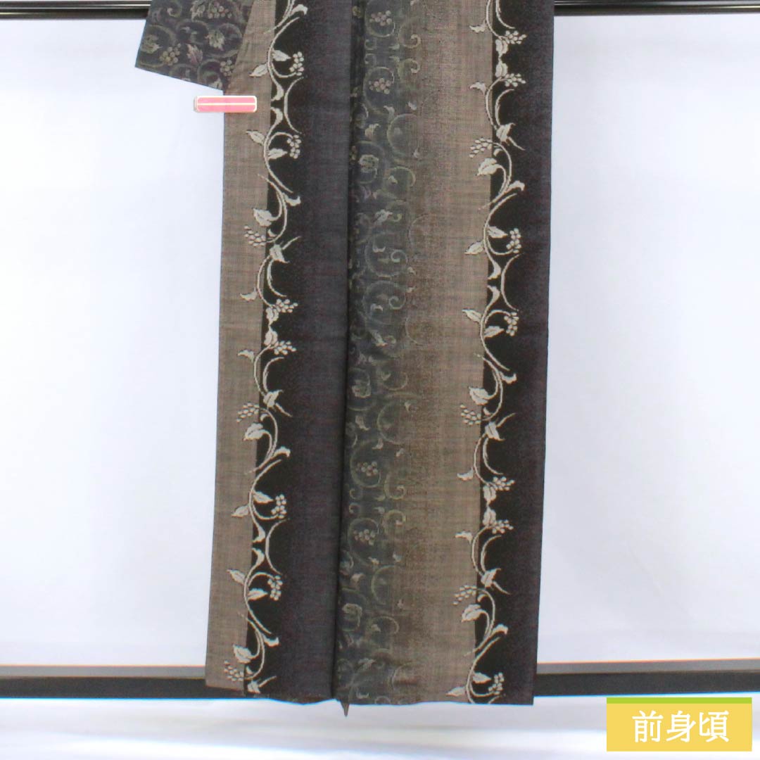 Genuine Oshima Tsumugi Silk, Grade A, Length 156cm, Sleeve Length 63.5cm, Mud-dyed, 9-mark, Grape Arabesque Pattern, Lined, Gradient Pattern, Product Code: 1116004653399