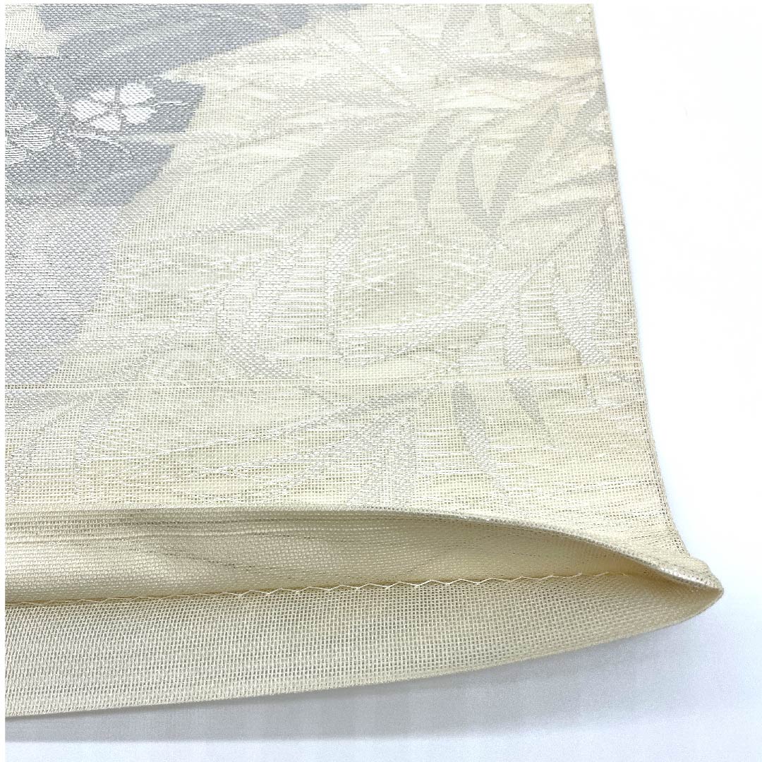 袋帯 生成り色（きなりいろ） 夏帯 桜 藤の花 夏物 帯丈422cm 正絹 Aランク 六通 フォーマル クリーム系 1123007673315