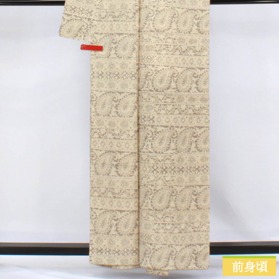 小紋 正絹 Sランク 身丈160cm 裄丈65.5cm 袷 東京白茶色（とうきょうしらちゃいろ） ペイズリー柄 紬地 シルクガード ベージュ系 1115006772425