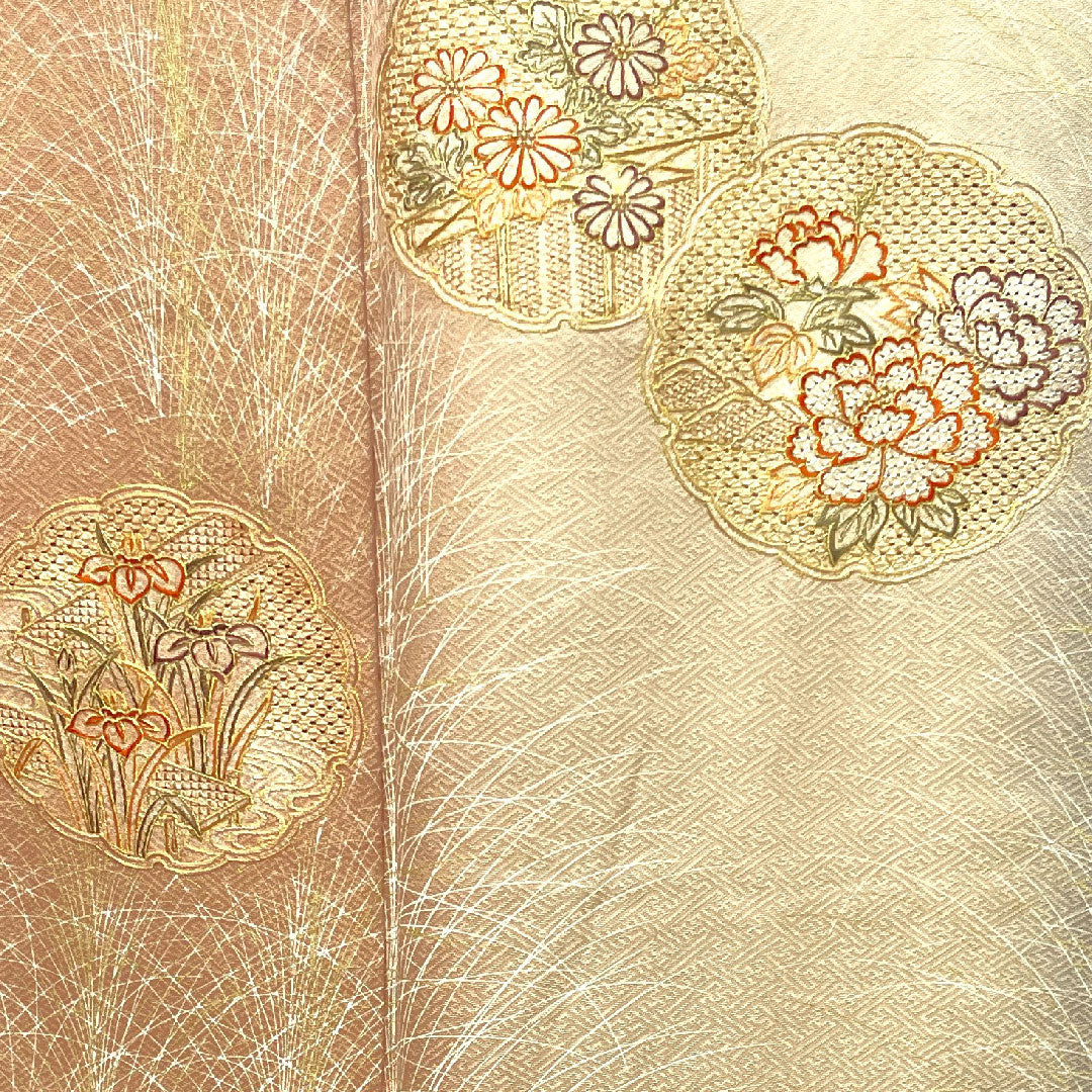 訪問着 袷 身丈157cm 裄丈62.5cm 汕頭刺繡 雪輪 草花模様 正絹 Aランク グラデ 1112002333399