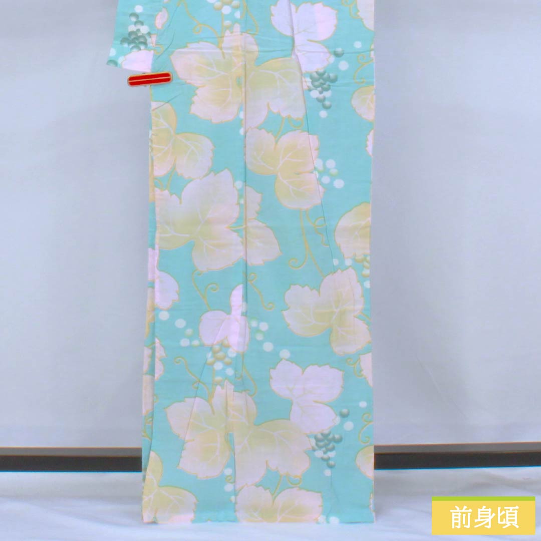 浴衣 木綿 身丈166cm 裄丈64cm Aランク 単衣 水色系 水色（みずいろ） 蒲萄 蔦 1118006503524