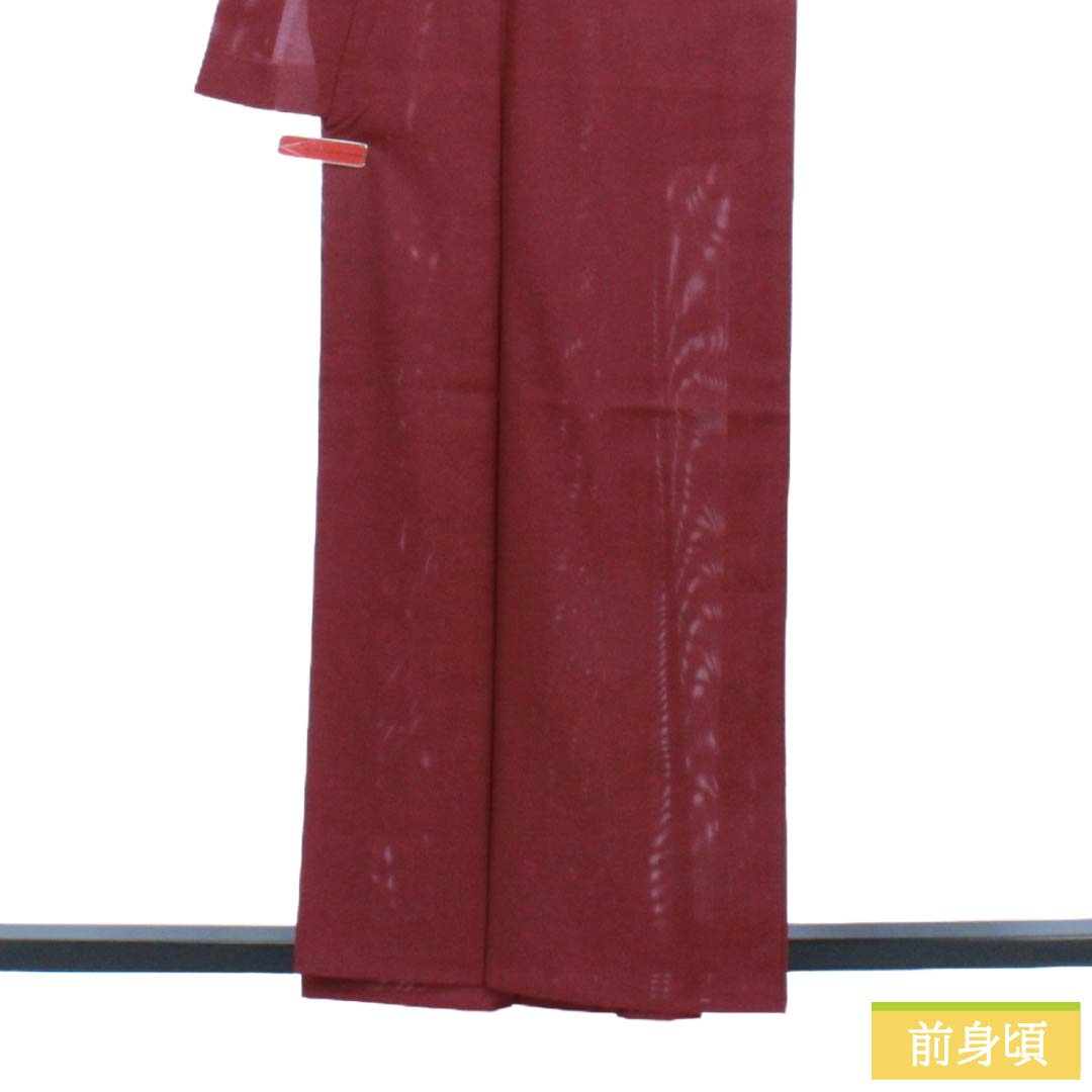 夏物 ポリエステル 色無地 Sランク 身丈159.5cm 裄丈63cm 赤紫色（あかむらさきいろ） 洗える着物 素無地 絽 赤系 1132003872312