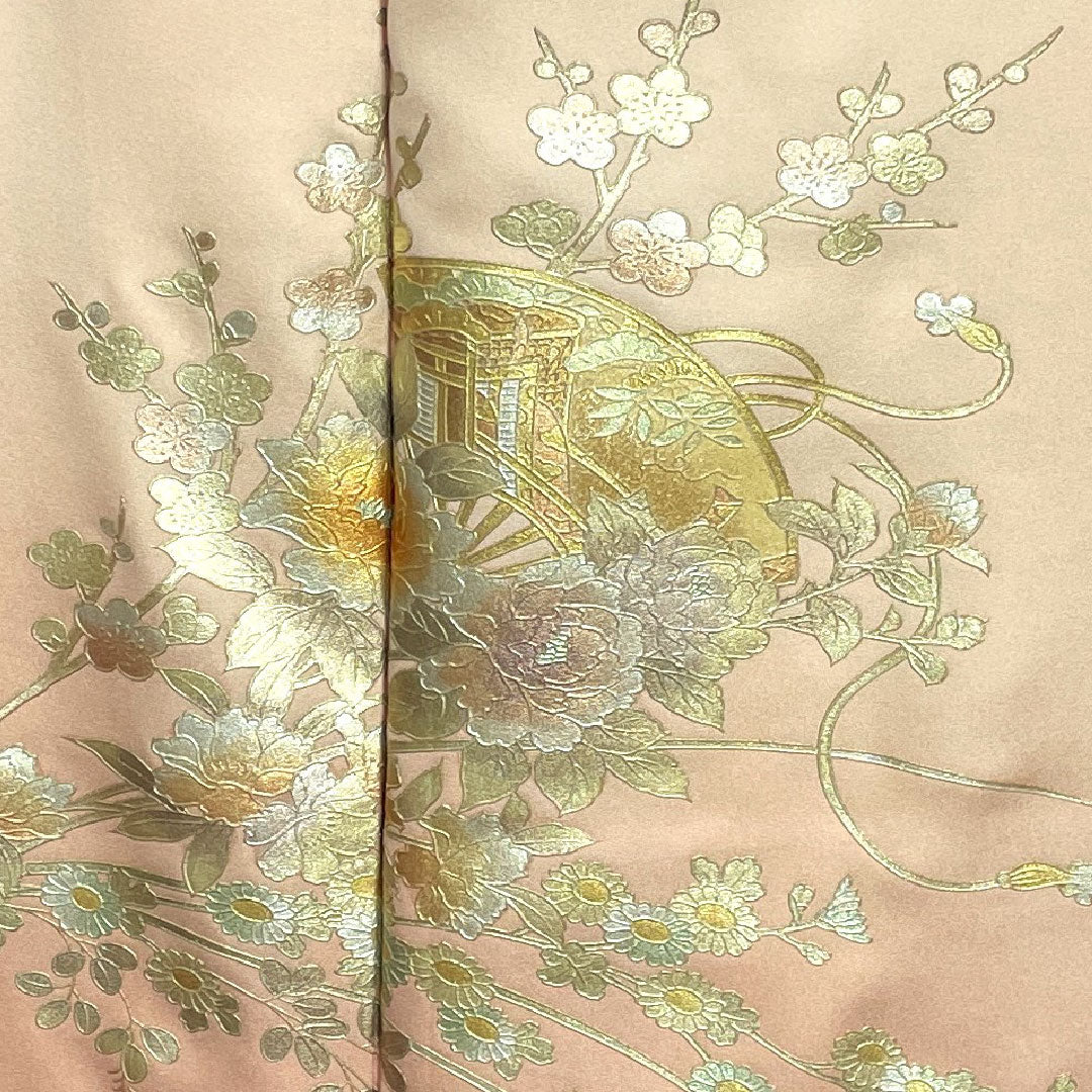 訪問着 袷 身丈167.5cm 裄丈65cm 乙女色 和田光正 金彩友禅 草花模様 正絹 Sランク ピンク系 1112001822513