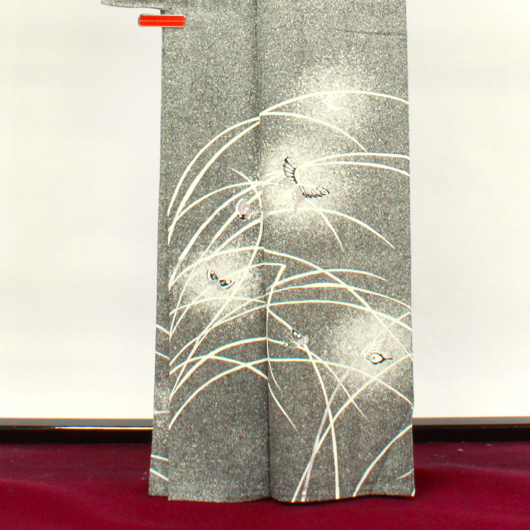 夏物 正絹 訪問着 身丈165cm 裄丈66cm モノトーン 蝶 露草 絽 Sランク グラデーション系 1132000592599