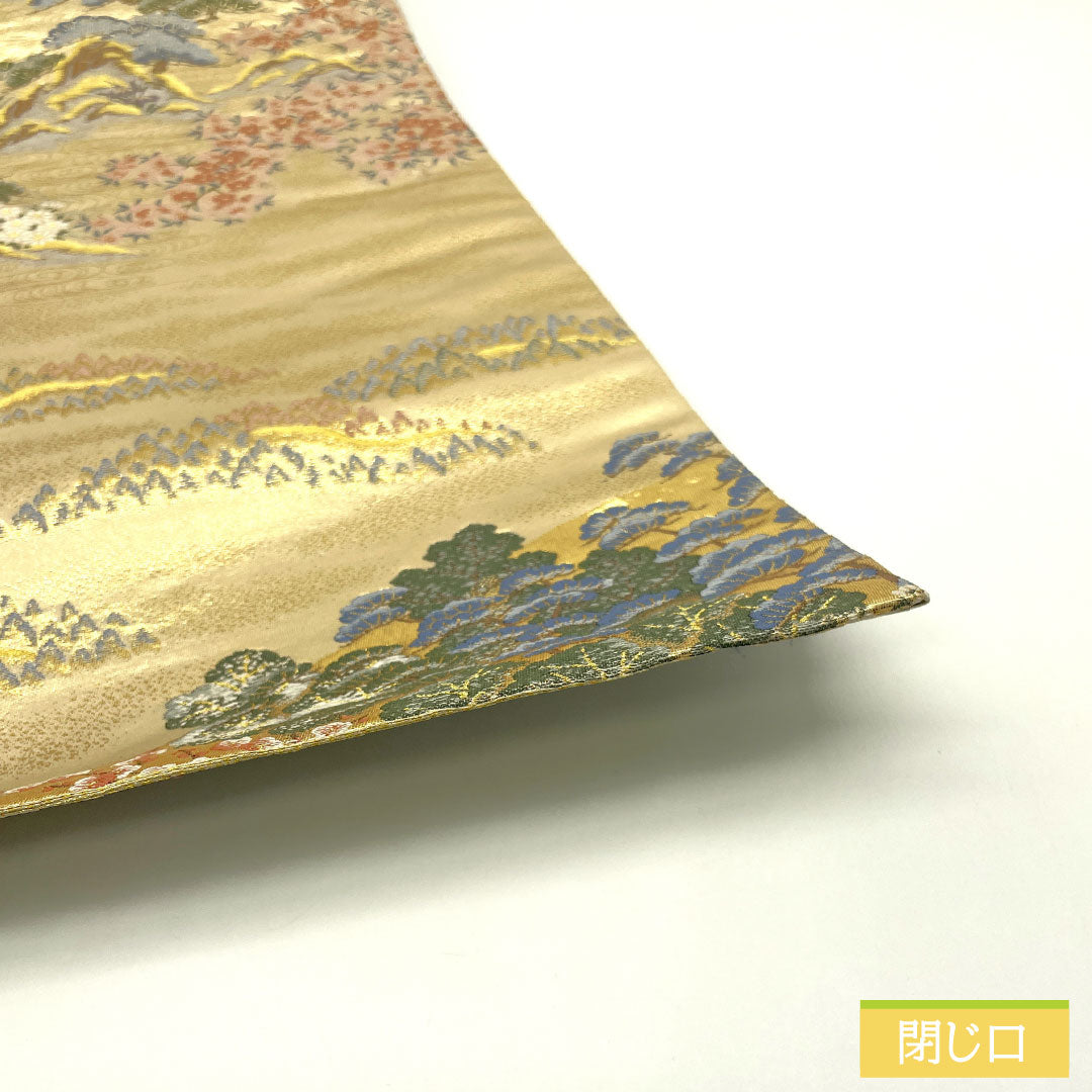 袋帯 正絹 Aランク 風景模様 西陣織 留袖用 帯丈436cm 六通 フォーマル 金系 1123016603321