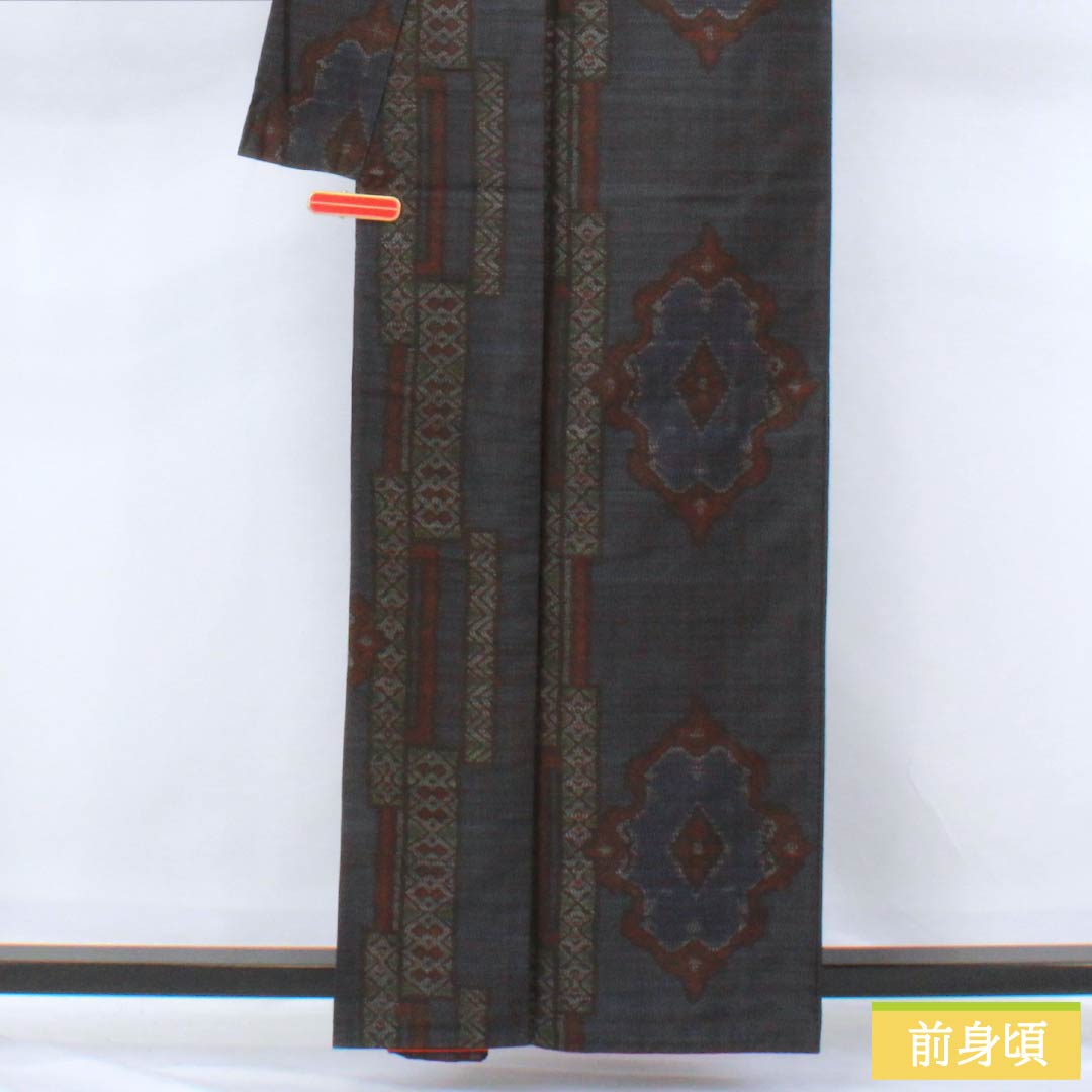 紬 正絹 Sランク 身丈159.5cm 裄丈63cm 紺色（こんいろ） 抽象模様 袷 紺系 1116004162318