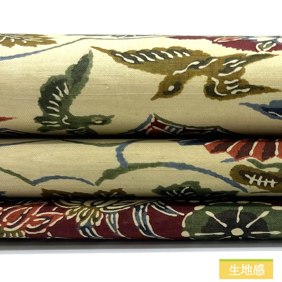 名古屋帯 牙黄色（げおういろ） 京紅型 雲取り 花模様 帯丈348cm 正絹 Sランク 六通 カジュアル クリーム系 1124007642315 名古屋仕立て