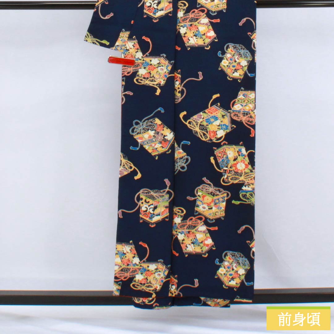 Komon (small pattern) silk, A-rank, length 154.5cm, sleeve length 64cm, lined, navy blue (kon-iro), shell-shaped kimono (shell bucket), navy blue, product number 1115006683218