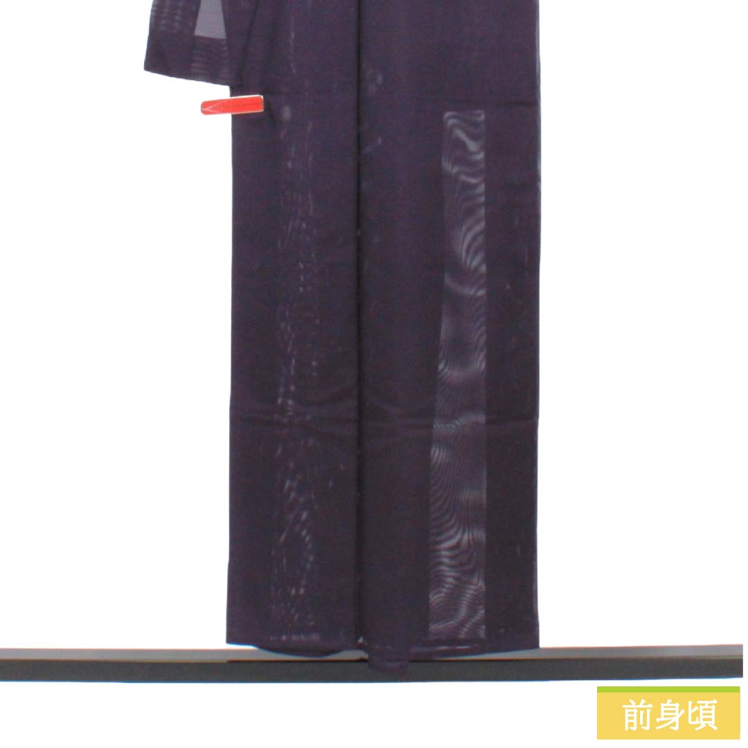 夏物 ポリエステル 色無地 Bランク 身丈152.5cm 裄丈62cm 褐色（かちいろ） 素無地 洗える着物 絽 紫系 1132005514220