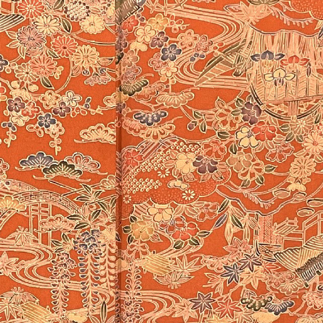 小紋 身丈163.5cm 裄丈67cm 袷  茶屋辻模様  正絹 Sランク 朱系 1115001642416