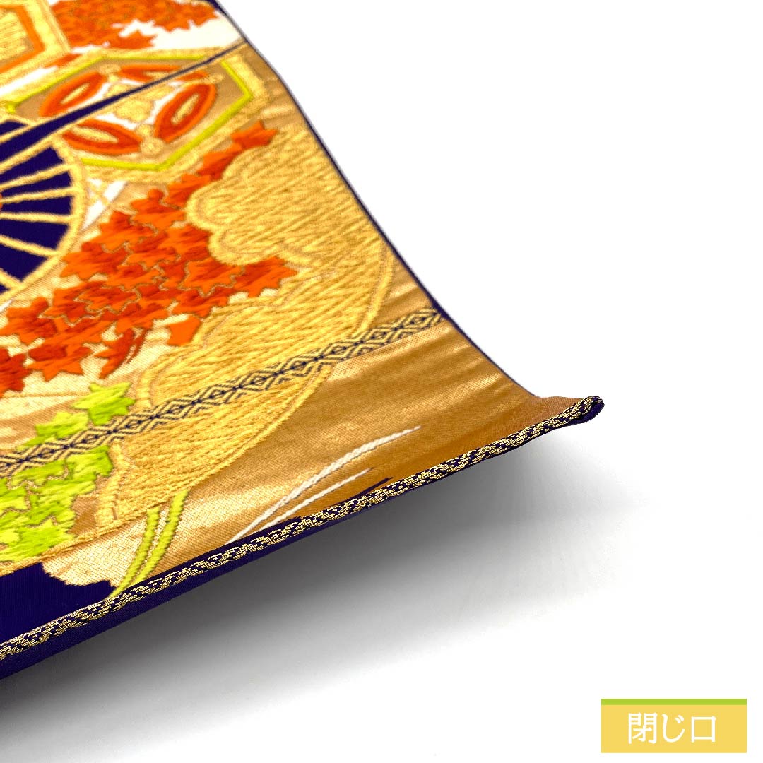 袋帯 正絹 青紫色（あおむらさきいろ） 扇面 亀甲 菊 菱 帯丈422cm Sランク 六通 フォーマル 紫系 1123011782320