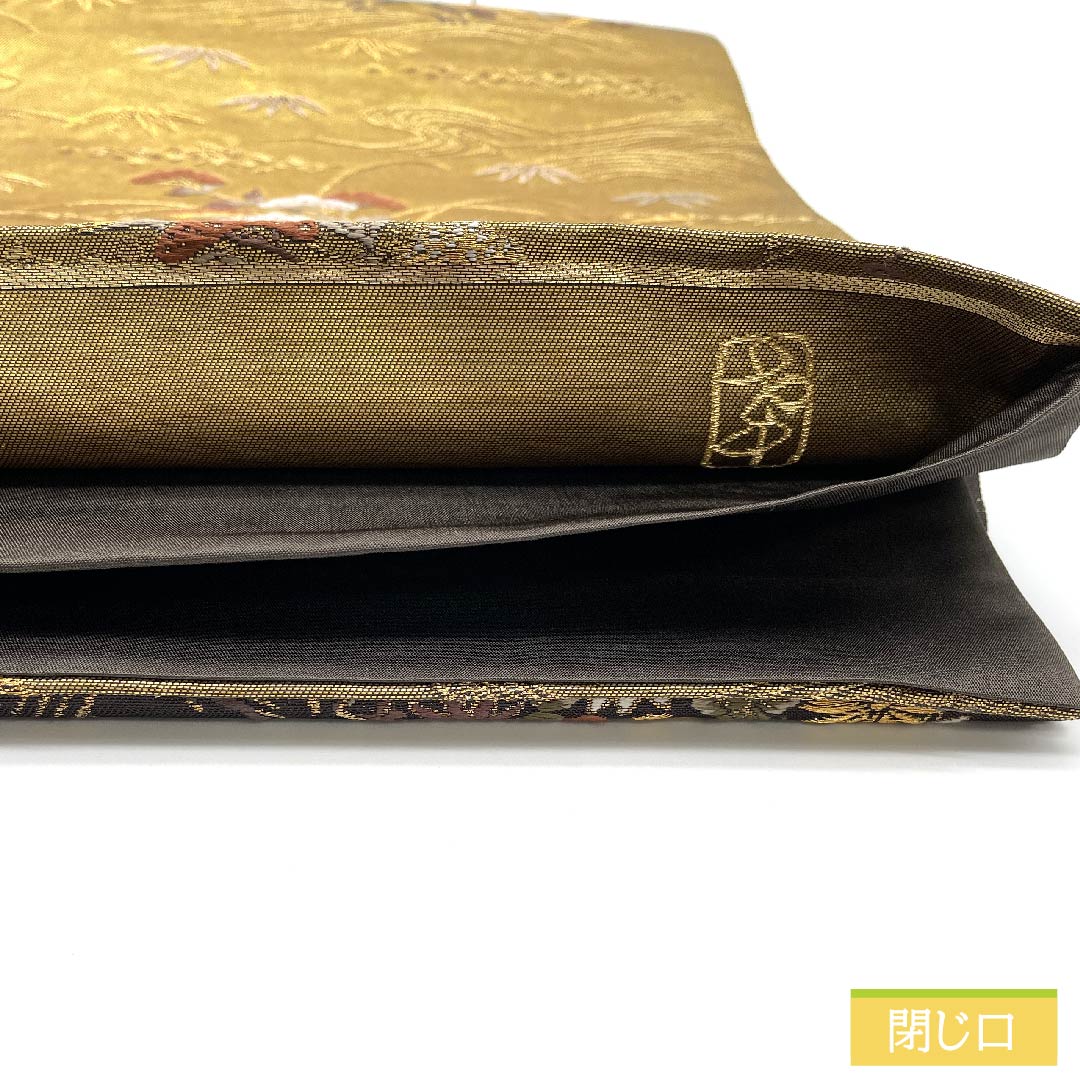 袋帯 正絹 消炭黒色（けしずみぐろいろ） 古典柄 加納幸 御所解文 帯丈437cm Sランク 六通 フォーマル 金系 1123011332321