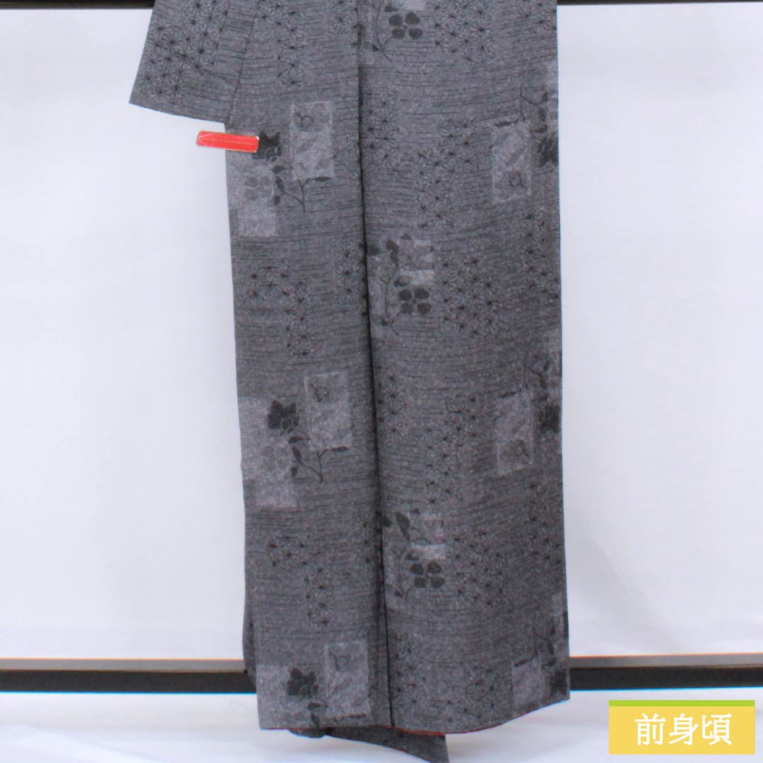 小紋 正絹 Aランク 身丈158cm 裄丈66.5cm 袷 短冊 グレー系 1115006963322