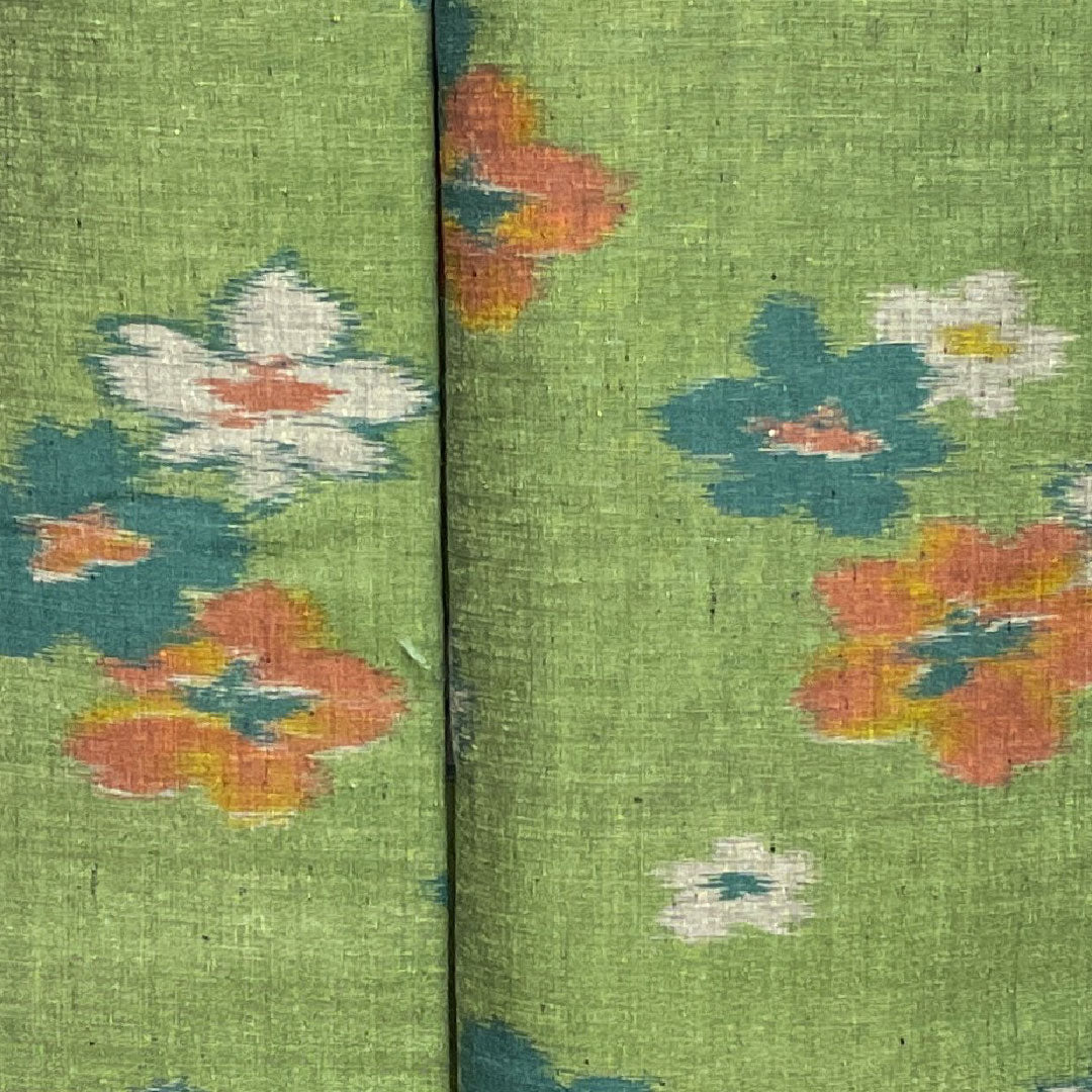 紬 身丈159cm 裄丈59cm 松葉色 花模様 正絹 Bランク 袷 緑系 1116001724319