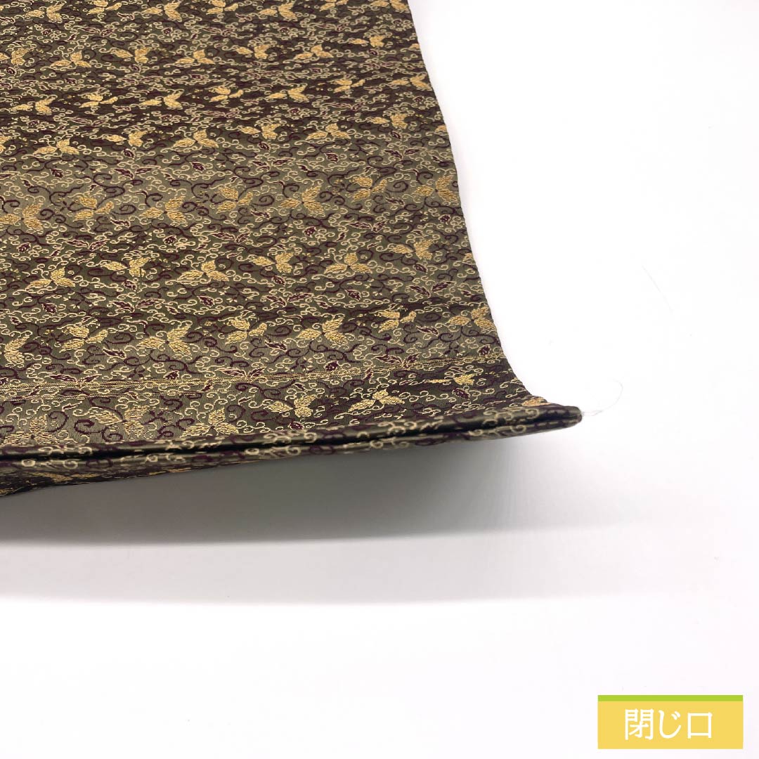 袋帯 正絹 媚茶色（こびちゃいろ） 丸帯 花唐草 帯丈404cm Sランク 全通 カジュアル 緑系 1123012442319