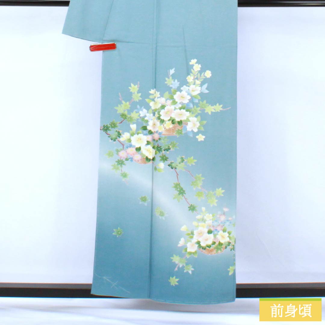 リサイクル着物】訪問着 正絹 Sランク 袷 身丈155.5cm 裄丈63cm 砧青磁
