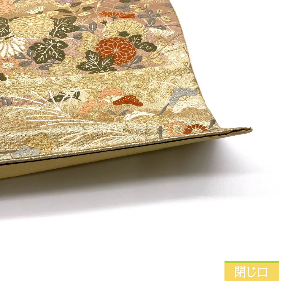 袋帯 正絹 四季の花 留袖用 帯丈428cm Sランク 六通 フォーマル 金系 1123014032321
