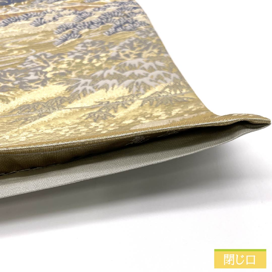 Formal, pure silk obi for formal kimono (tomesode) with a motif of the famous Ryoanji Temple in Kyoto, length 426cm, S rank, six-fold hem, gold finish, product number 1123014522321