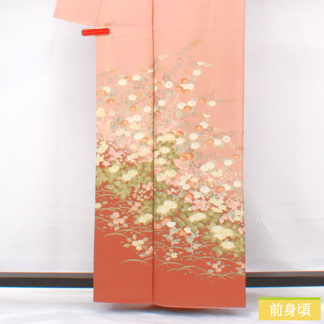 訪問着 正絹 袷 身丈161.5cm 裄丈67cm 東雲色（しののめいろ） 京友禅 草花模様 Sランク ピンク系 1112005782413