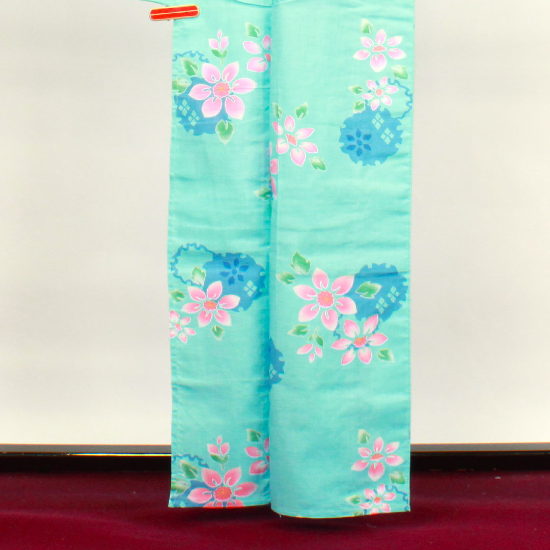浴衣 水色 雪輪 抽象模様 木綿 Sランク 単衣 身丈162.5cm 裄丈65cm 水色系 1118002652424