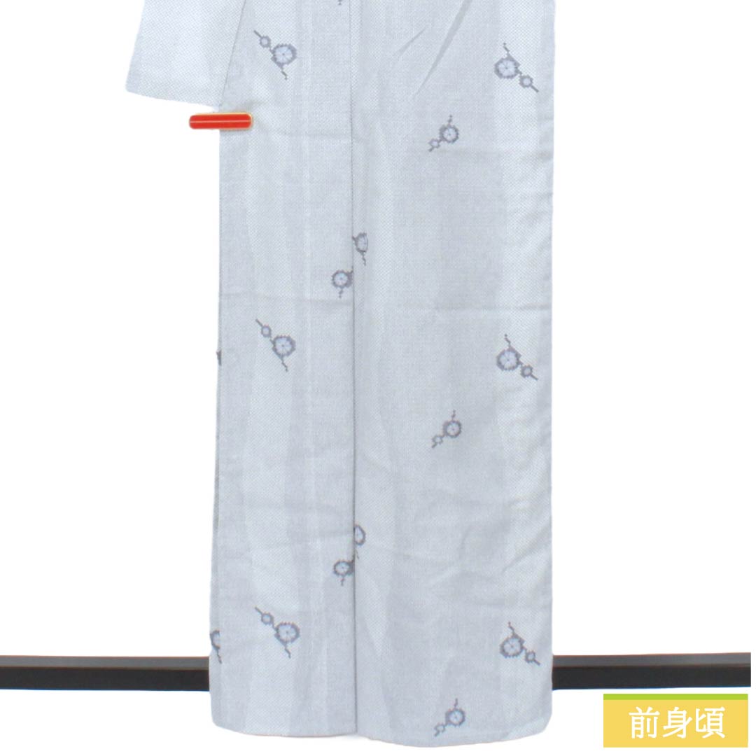 夏物 ポリエステル 小紋 Sランク 身丈161.5cm 裄丈67cm 白銅色（はくどういろ） 小花 洗える着物 絽 グレー系 1132005222422