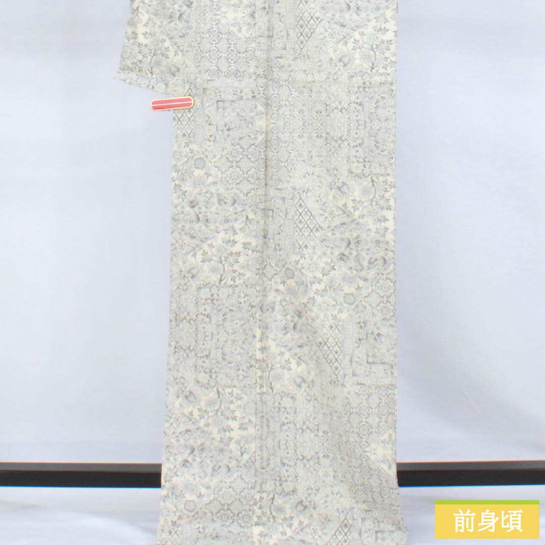 大島紬☆正絹☆袷☆茶系 雲文様と正倉院文様/身幅ゆったり 中古） 大島紬 焦げ茶 カジュアル 抽象柄 袷 絹【身丈】150.5cm【裄丈