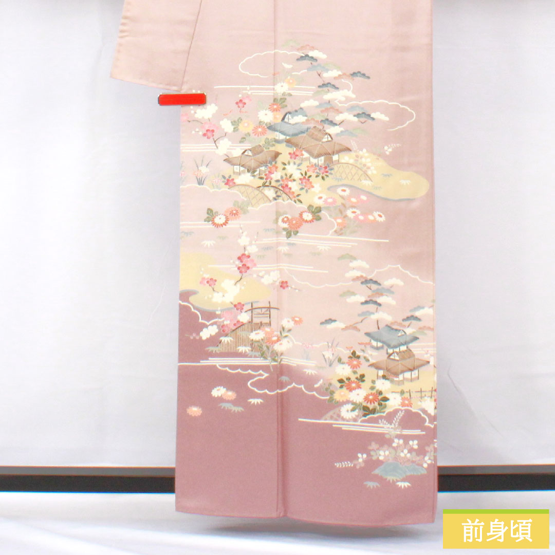 訪問着 正絹 袷 身丈160.5cm 裄丈63cm 白梅色（しらうめいろ） 京友禅 茶屋辻模様 Bランク ピンク系 1112005894413