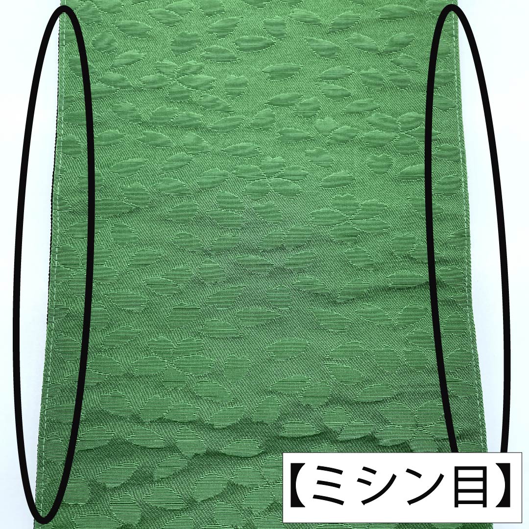 半幅帯 ポリエステル Sランク 黒色（くろいろ） 笹色（ささいろ） 流水 葉っぱ 桜 リバーシブル 帯丈389cm 黒系 1125005662310