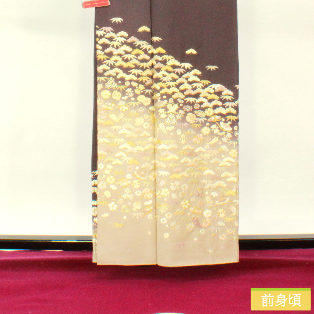 色留袖 正絹 身丈159.5cm 裄丈66cm 袷 紫烏色（しうしょく） 蘇州刺繡 吉祥文様 パールトーン加工 Aランク 紫系 1111001303320