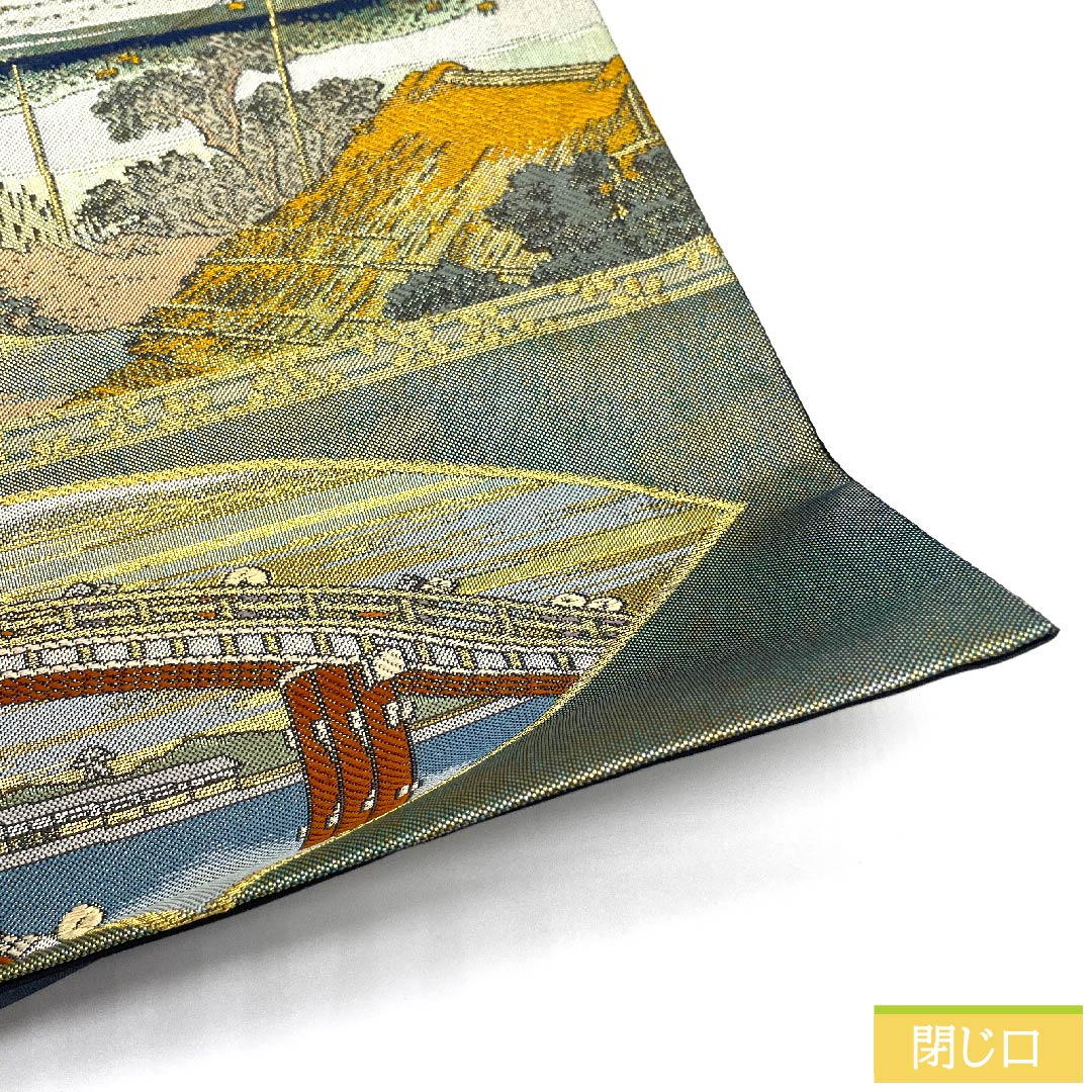 袋帯 正絹 玉虫色 留袖用 時代人物風景模様   帯丈437cm Sランク 全通 フォーマル 緑系 1123010922319