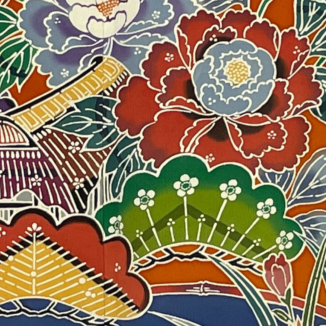 振袖 身丈160cm 裄丈68cm 袷  京紅型 松竹梅  正絹 Aランク 黒系 1113000363410