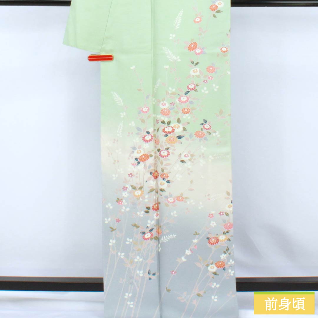 リサイクル着物】訪問着 正絹 Sランク 袷 身丈166.5cm 裄丈62cm 薄緑色